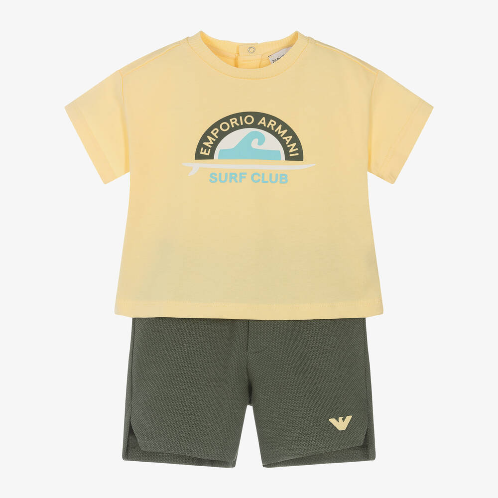 Emporio Armani - Baby Boys Yellow & Green Cotton Shorts Set | Childrensalon