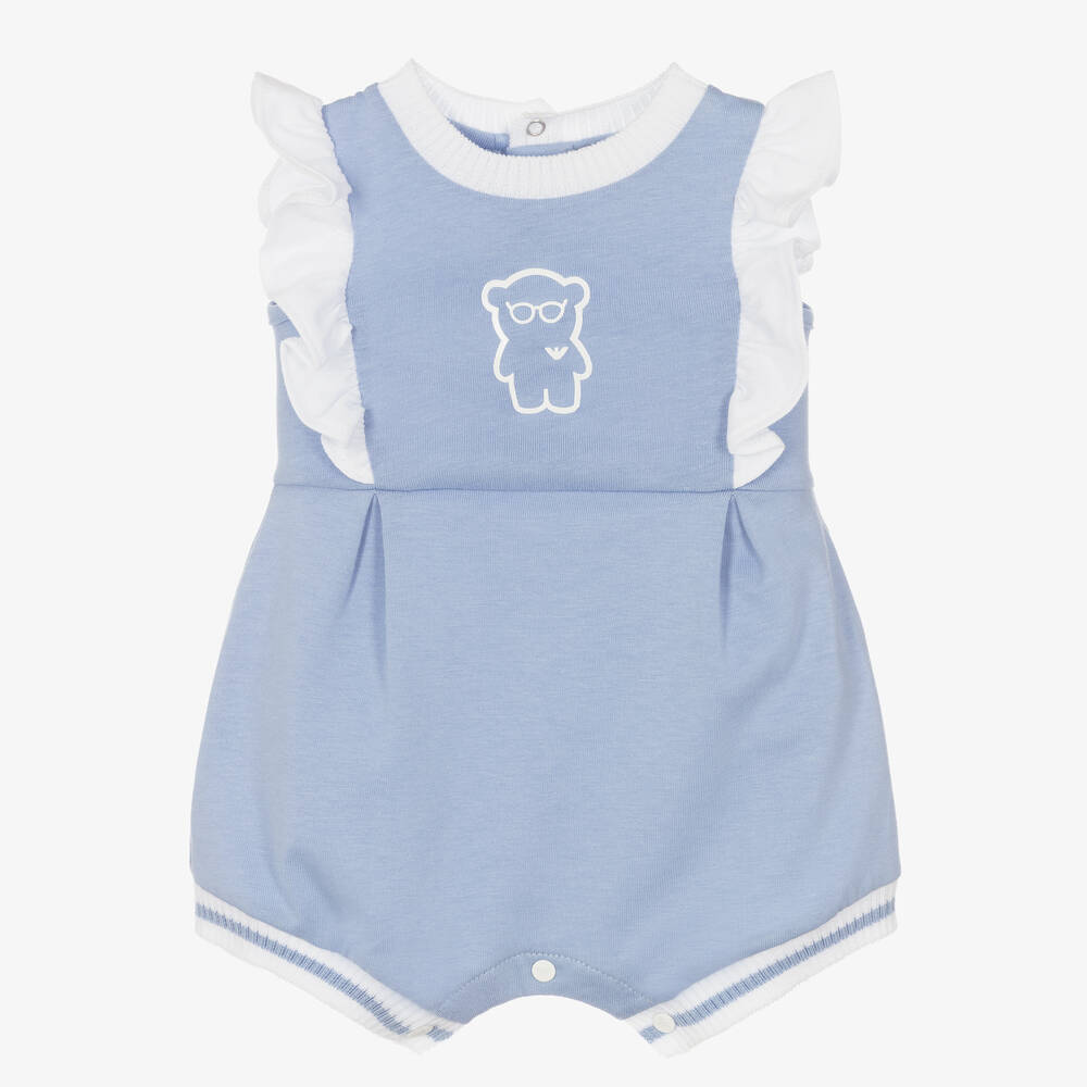 Emporio Armani - Baby Girls Blue Logo Cotton Shortie | Childrensalon