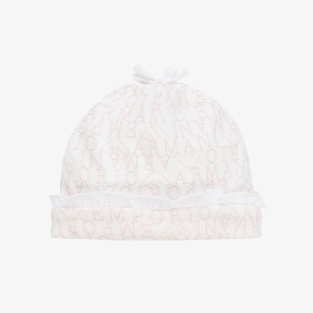 Emporio Armani - Baby Girls Ivory Frill Cotton Hat | Childrensalon