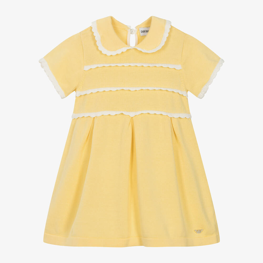 Emporio Armani - فستان أطفال بناتي قطن محبوك لون أصفر | Childrensalon