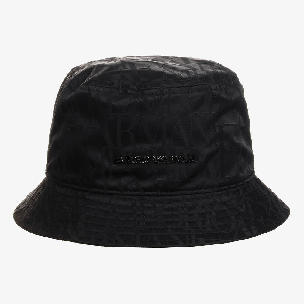 Shop Emporio Armani Black Jacquard Bucket Hat