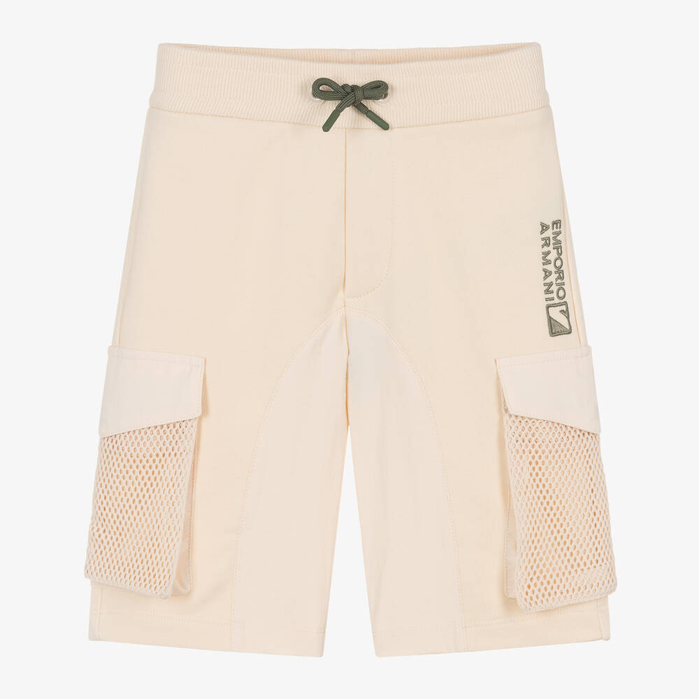 Emporio Armani - Boys Beige Cotton Cargo Shorts | Childrensalon