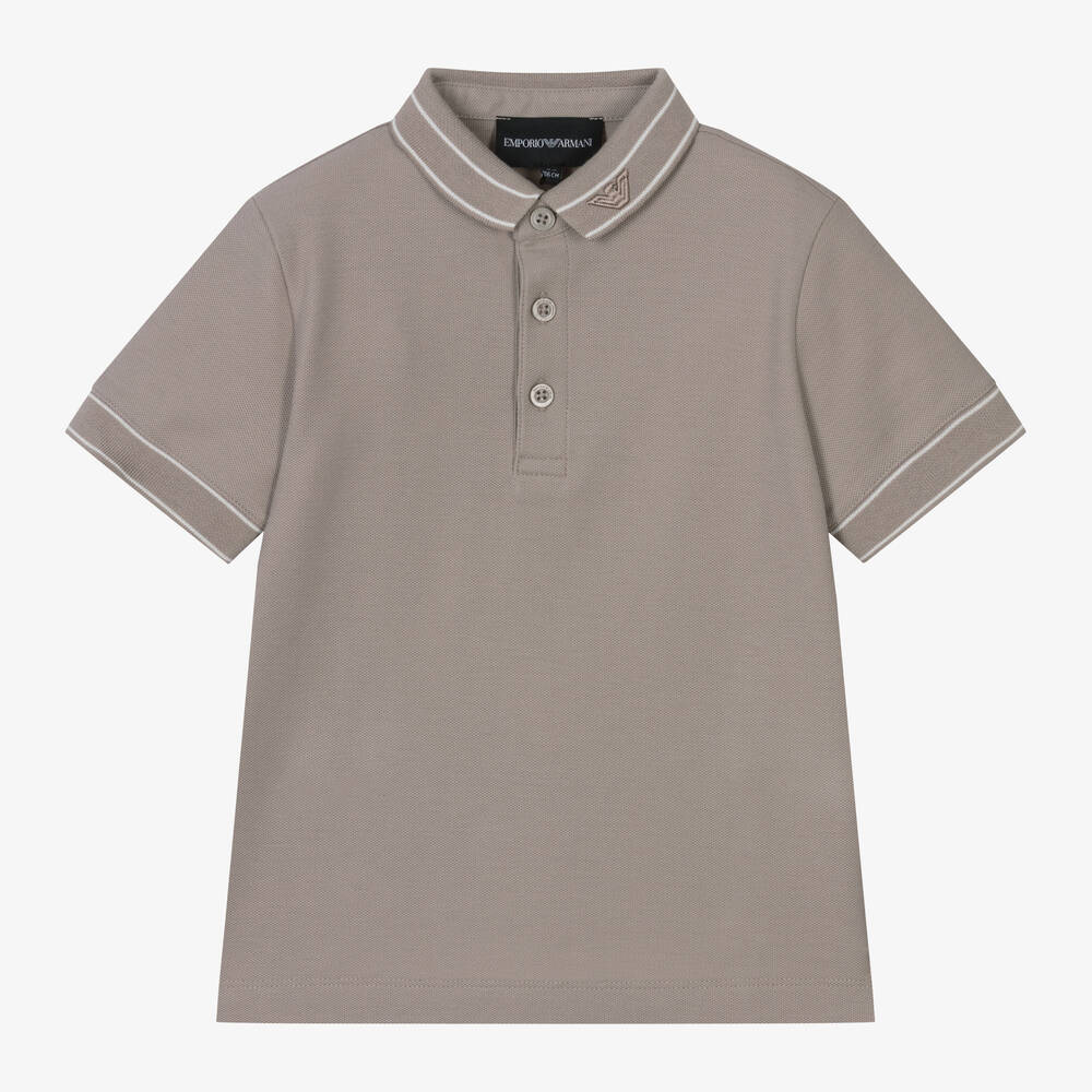 Emporio Armani - Boys Beige Cotton Polo Shirt | Childrensalon