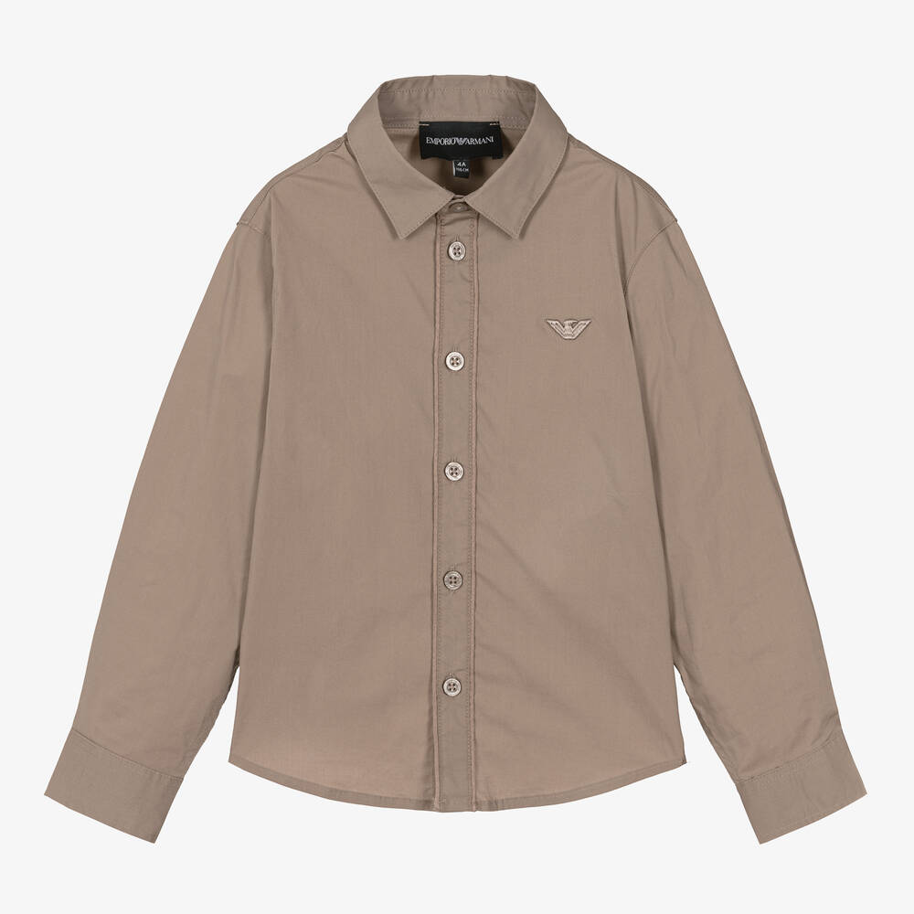 Emporio Armani - Boys Beige Cotton Shirt | Childrensalon