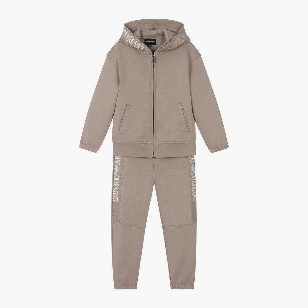 Emporio Armani - Boys Beige Cotton Tracksuit | Childrensalon