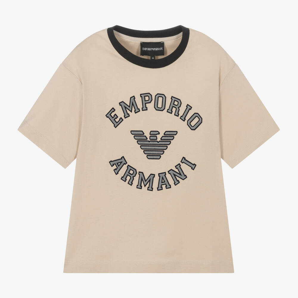 Emporio Armani - Boys Beige Eagle Cotton T-Shirt | Childrensalon