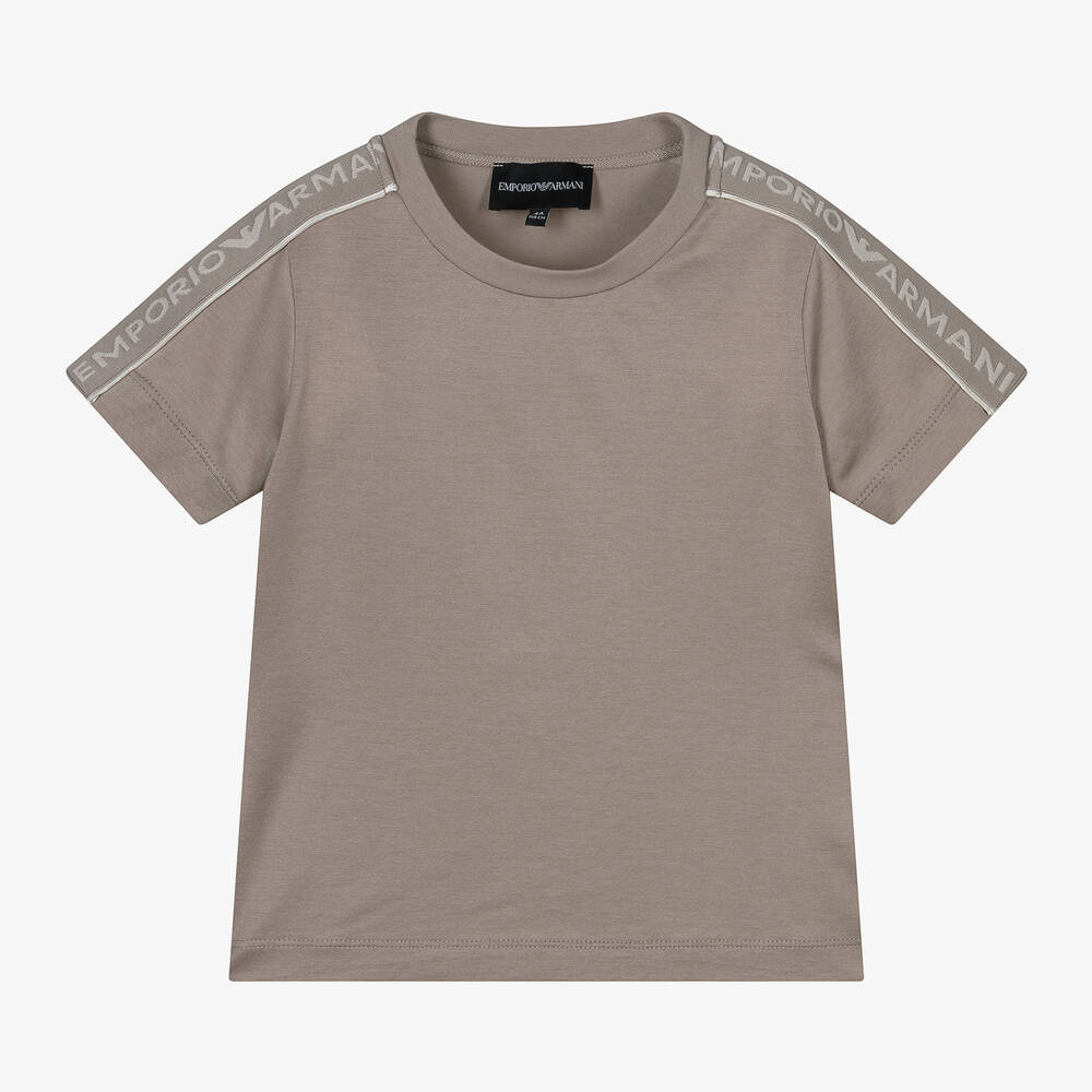 Emporio Armani - Boys Beige Viscose & Cotton T-Shirt | Childrensalon
