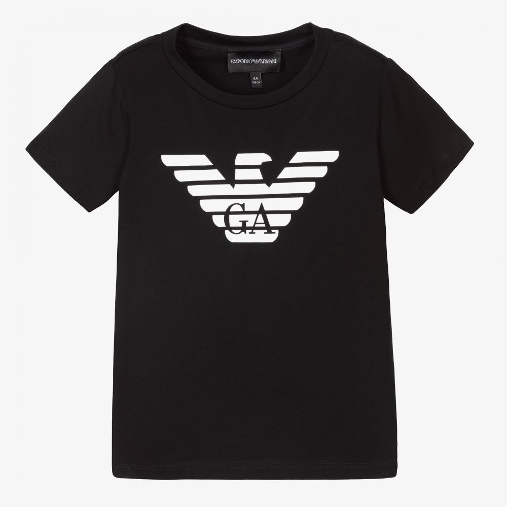 Emporio Armani - Boys Black Cotton T-Shirt | Childrensalon