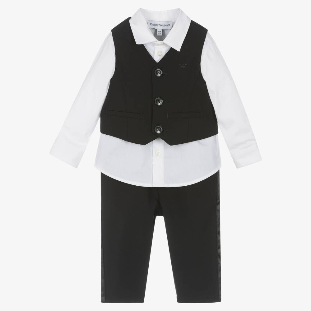 Emporio Armani - Costume gilet noir en laine garçon | Childrensalon