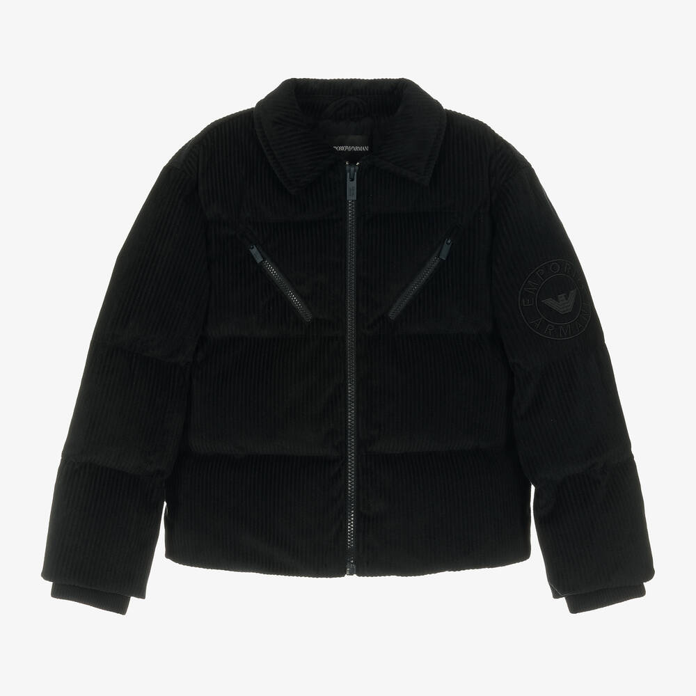 Emporio Armani - Boys Blue Corduroy Down Padded Jacket | Childrensalon