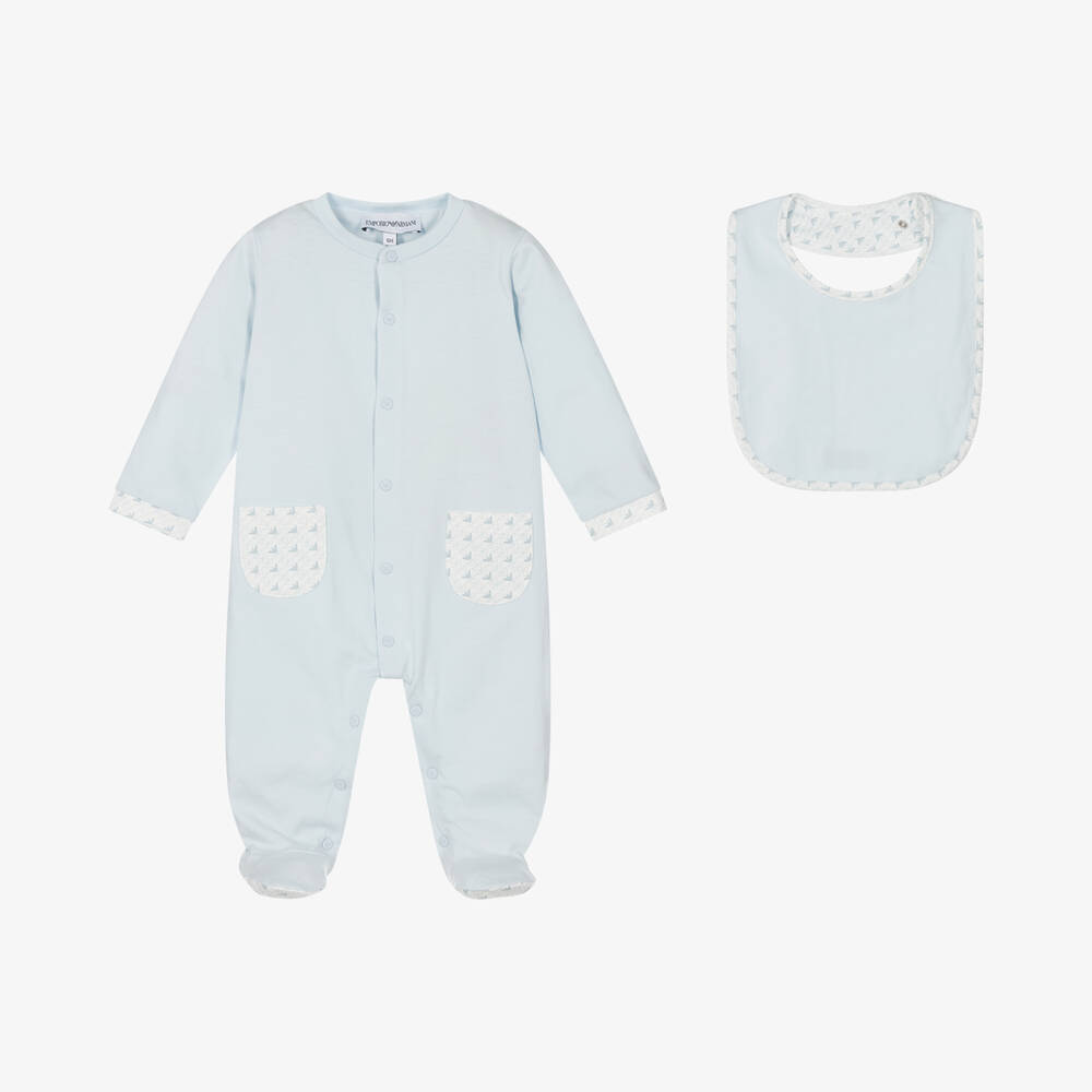 Emporio Armani - Boys Blue Cotton Babysuit Set | Childrensalon