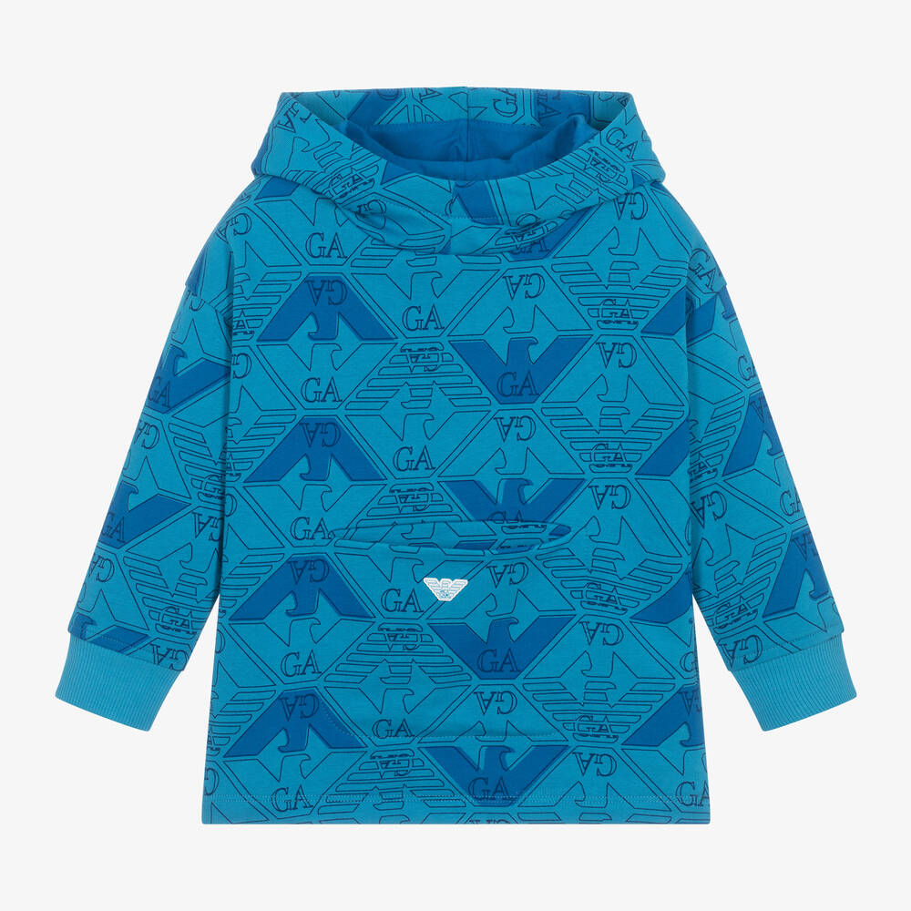 Emporio Armani - Boys Blue Cotton Eagle Logo Hoodie | Childrensalon