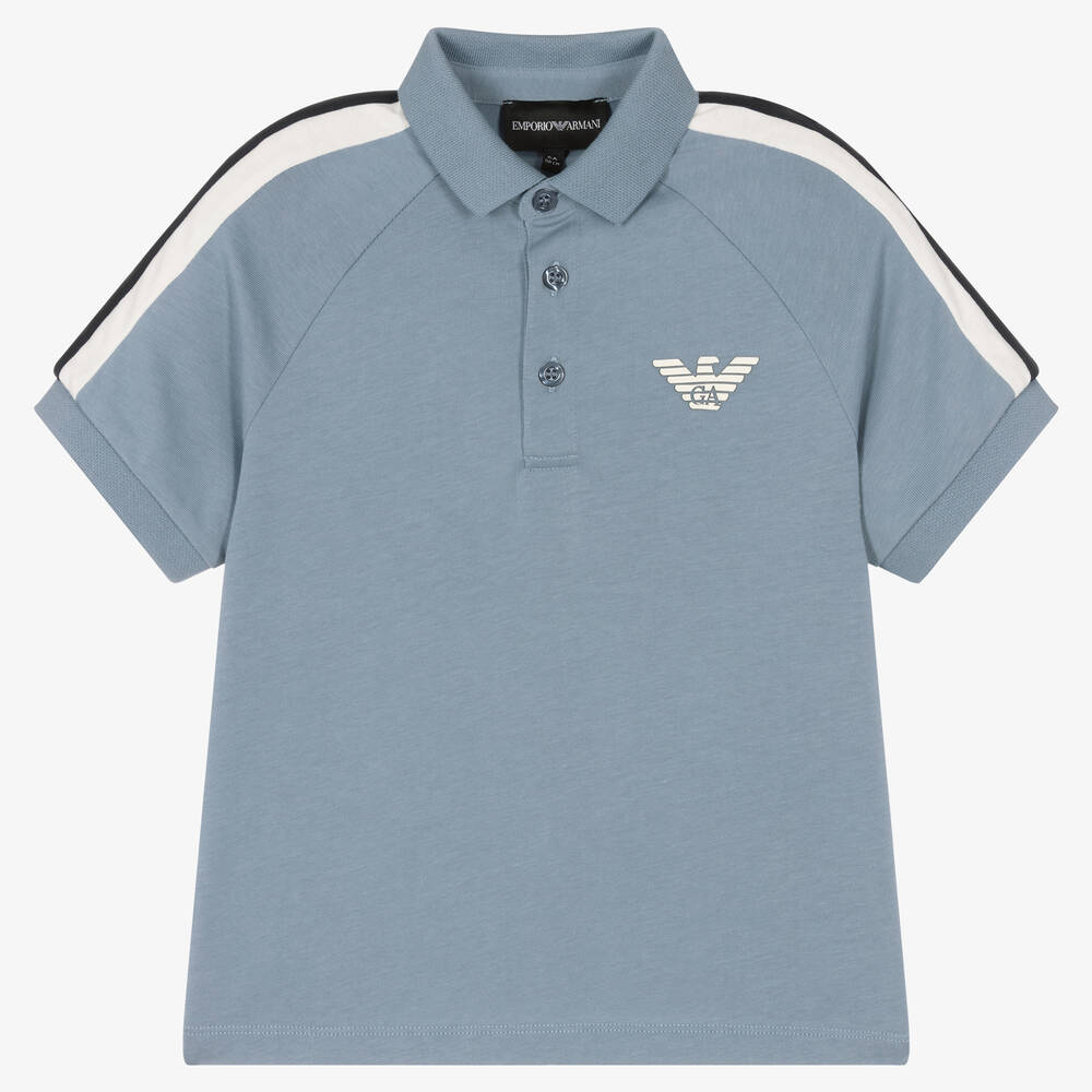 Emporio Armani - Boys Blue Cotton Eagle Logo Polo Shirt | Childrensalon
