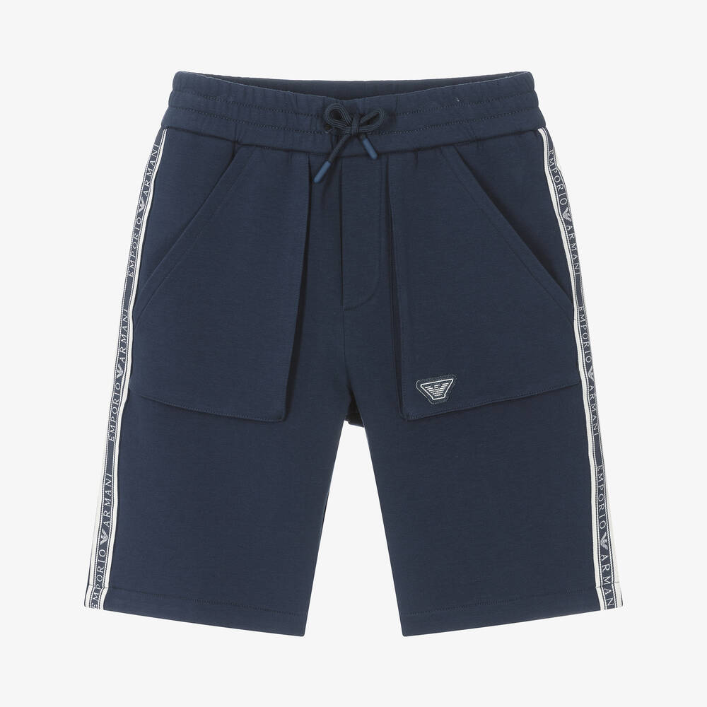 Emporio Armani - Boys Blue Cotton Jersey Bermuda Shorts | Childrensalon
