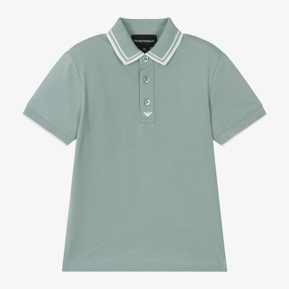 Emporio Armani - Boys Blue Cotton Piqué Polo Top | Childrensalon