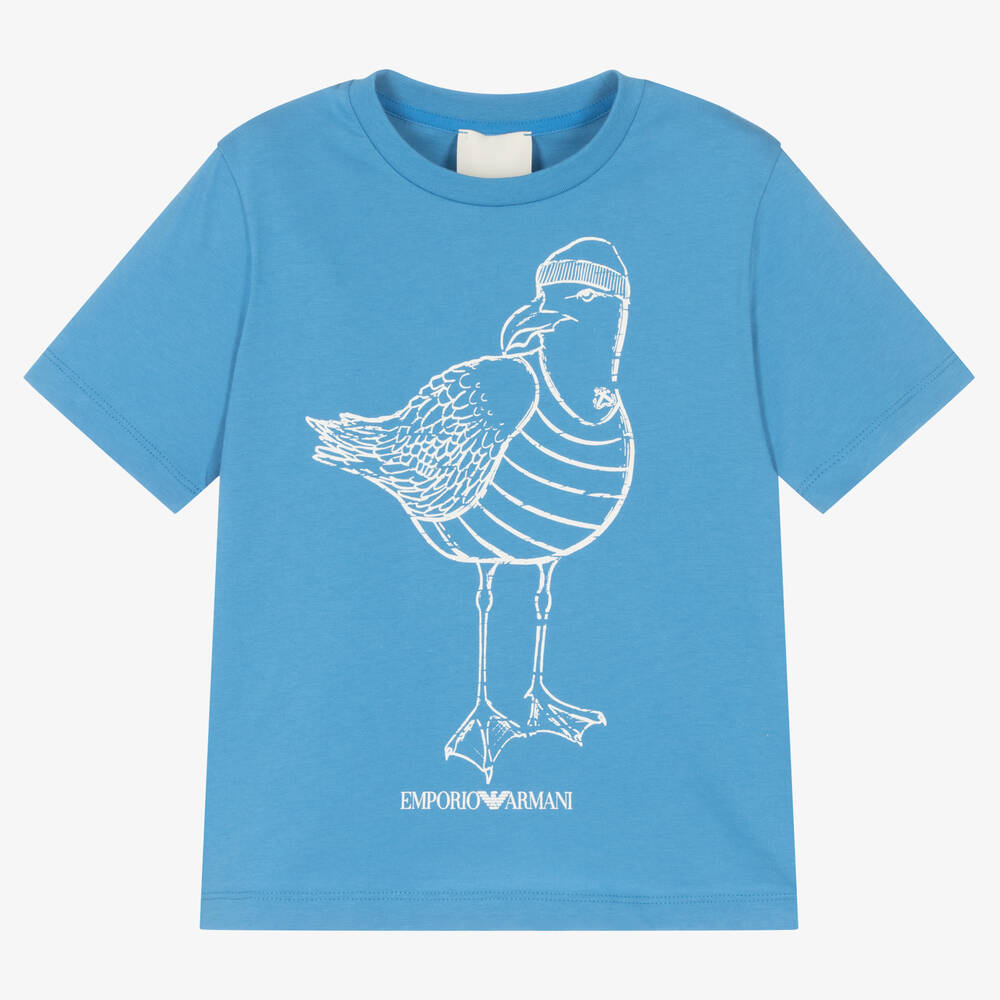 Emporio Armani Kids' Boys Blue Cotton Seagull T-shirt