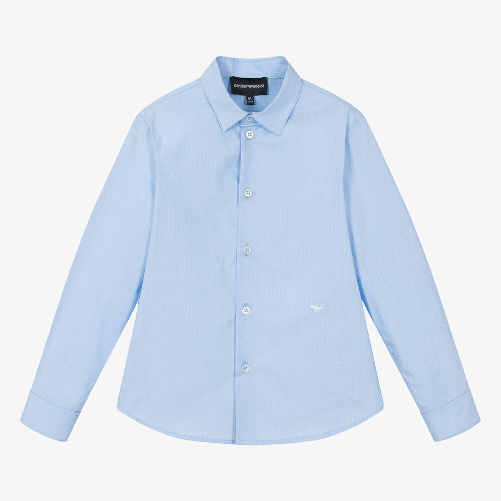 Emporio Armani - قميص قطن مقلم لون أزرق للأولاد | Childrensalon