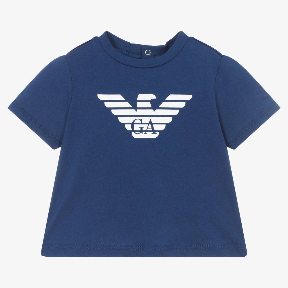 Emporio Armani - Boys Blue Cotton T-Shirt | Childrensalon