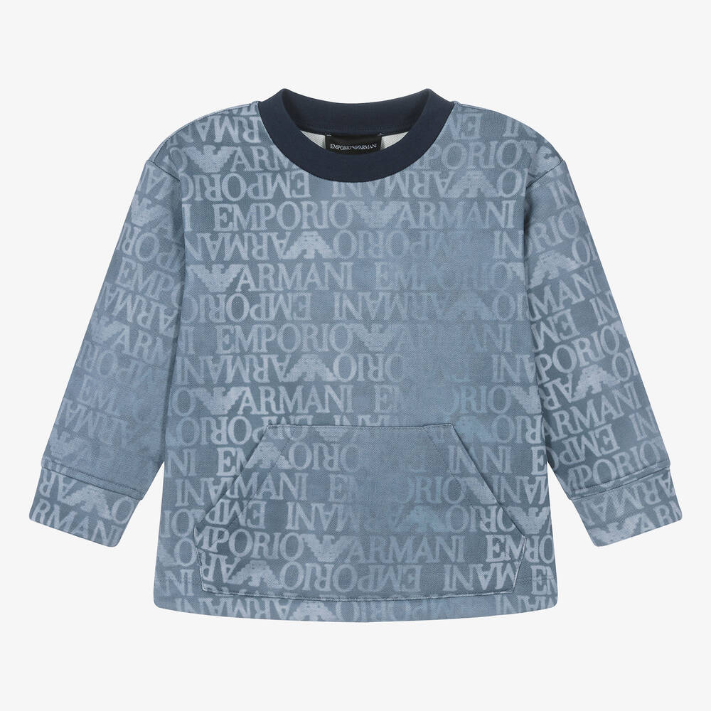 Emporio Armani - Boys Blue Denim-Look Eagle Sweatshirt | Childrensalon