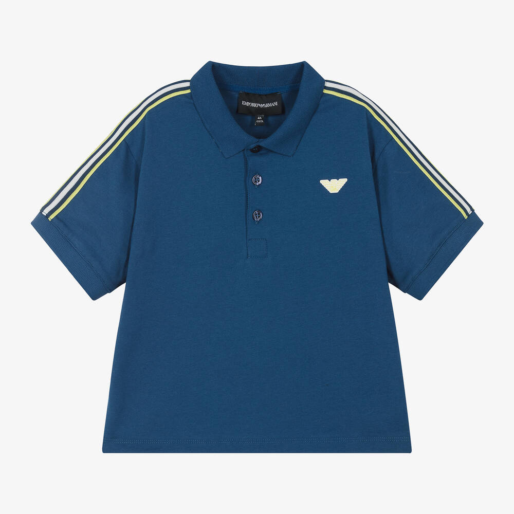 Emporio Armani - Boys Blue Eagle Cotton Polo Shirt | Childrensalon