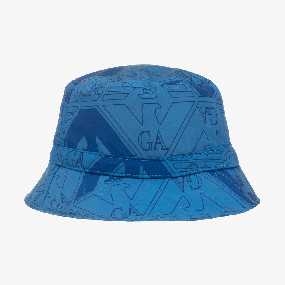 Shop Emporio Armani Boys Blue Eagle Print Bucket Hat