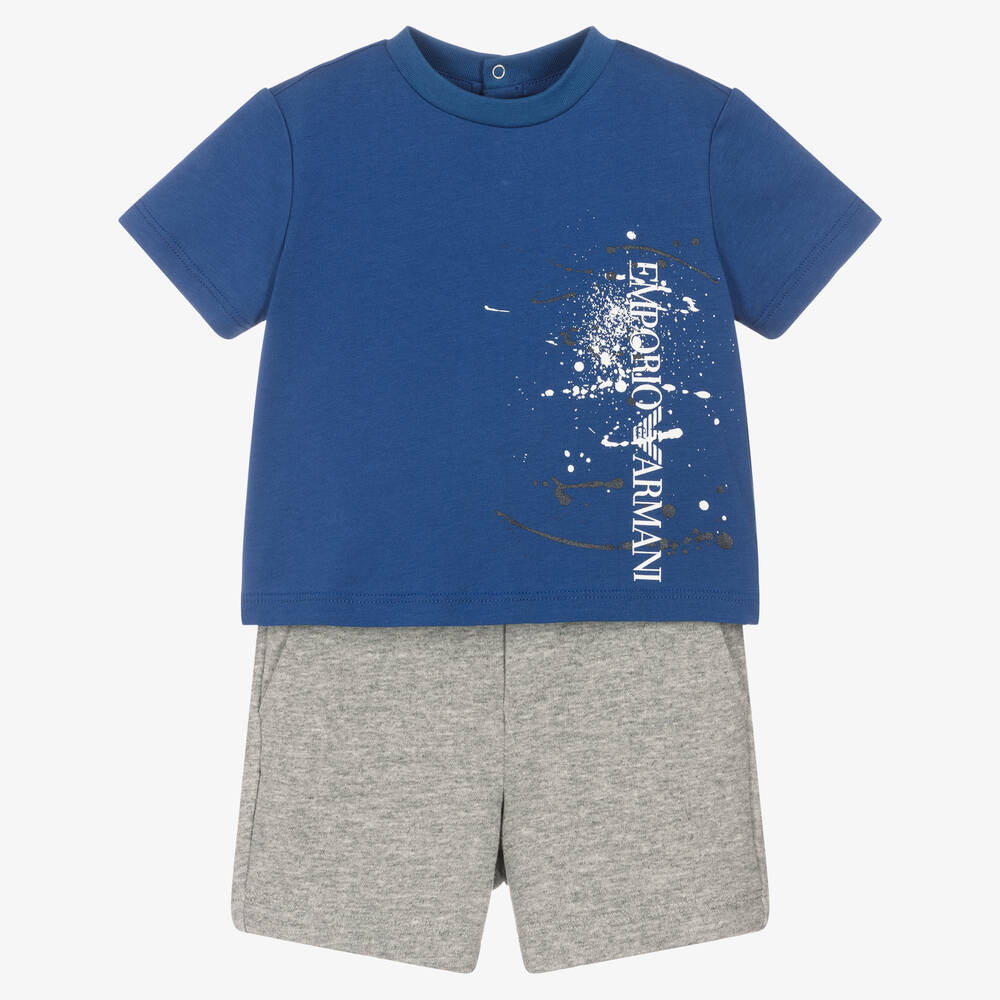 Emporio Armani - Boys Blue & Grey Jersey Shorts Set | Childrensalon