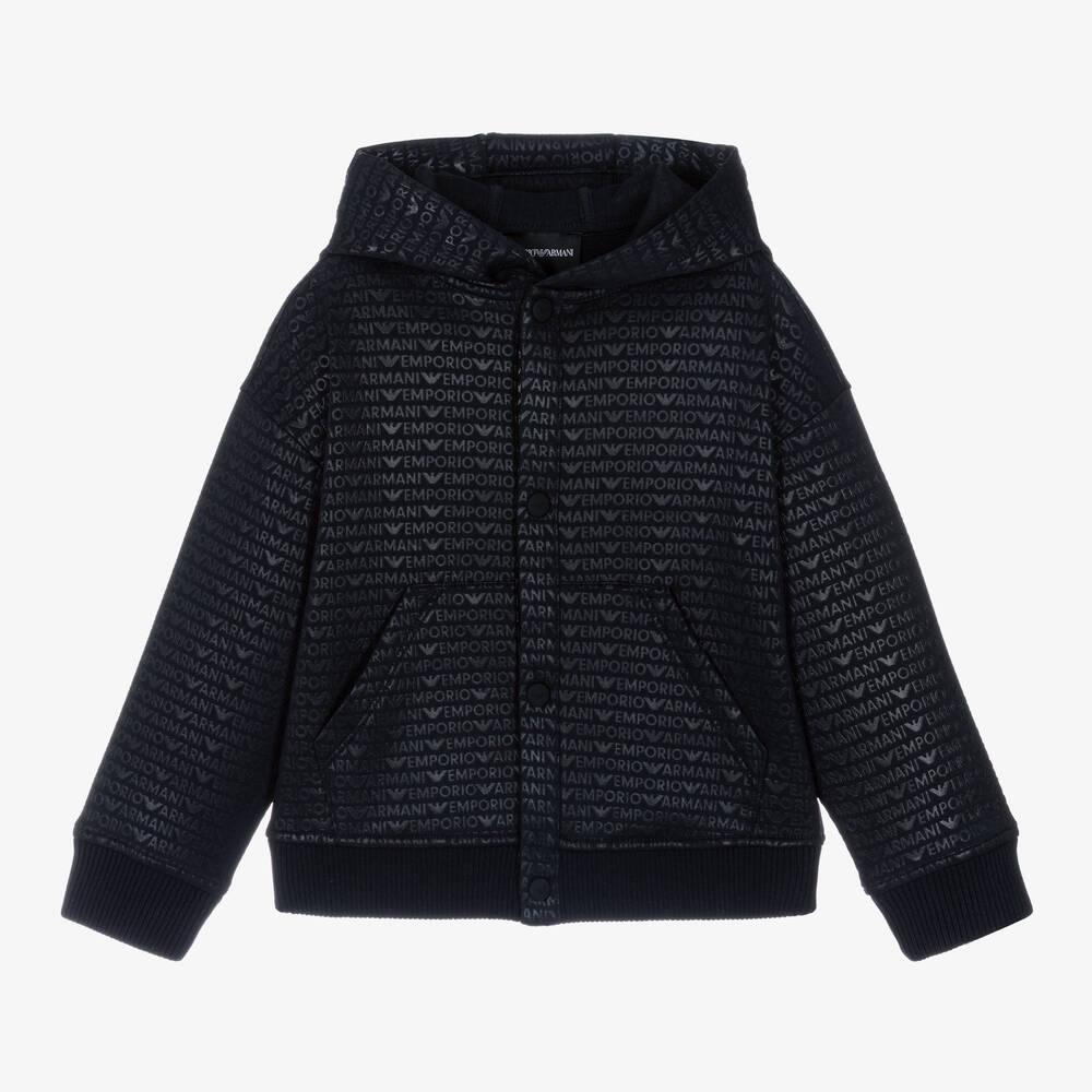 Emporio Armani - Boys Blue Hooded Jersey Cardigan | Childrensalon