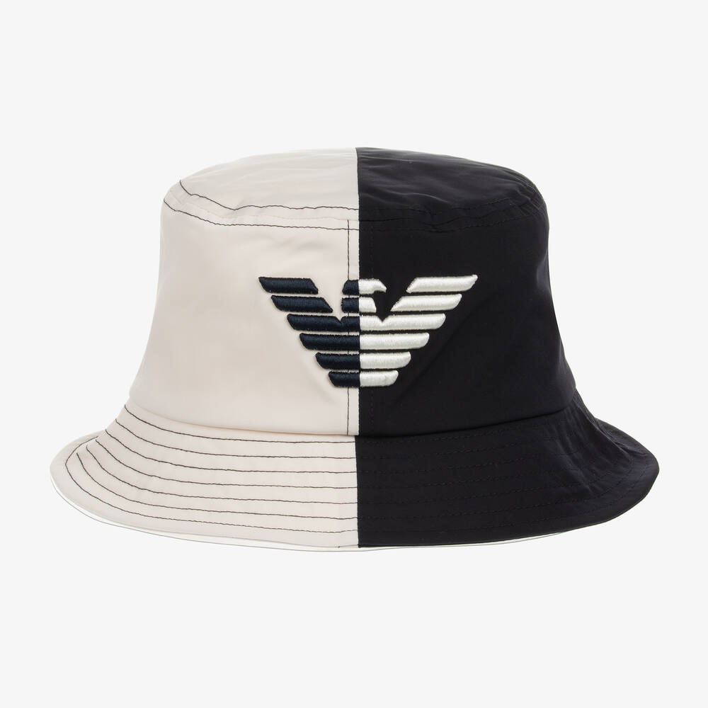 Emporio Armani - Boys Blue & Ivory Logo Bucket Hat | Childrensalon
