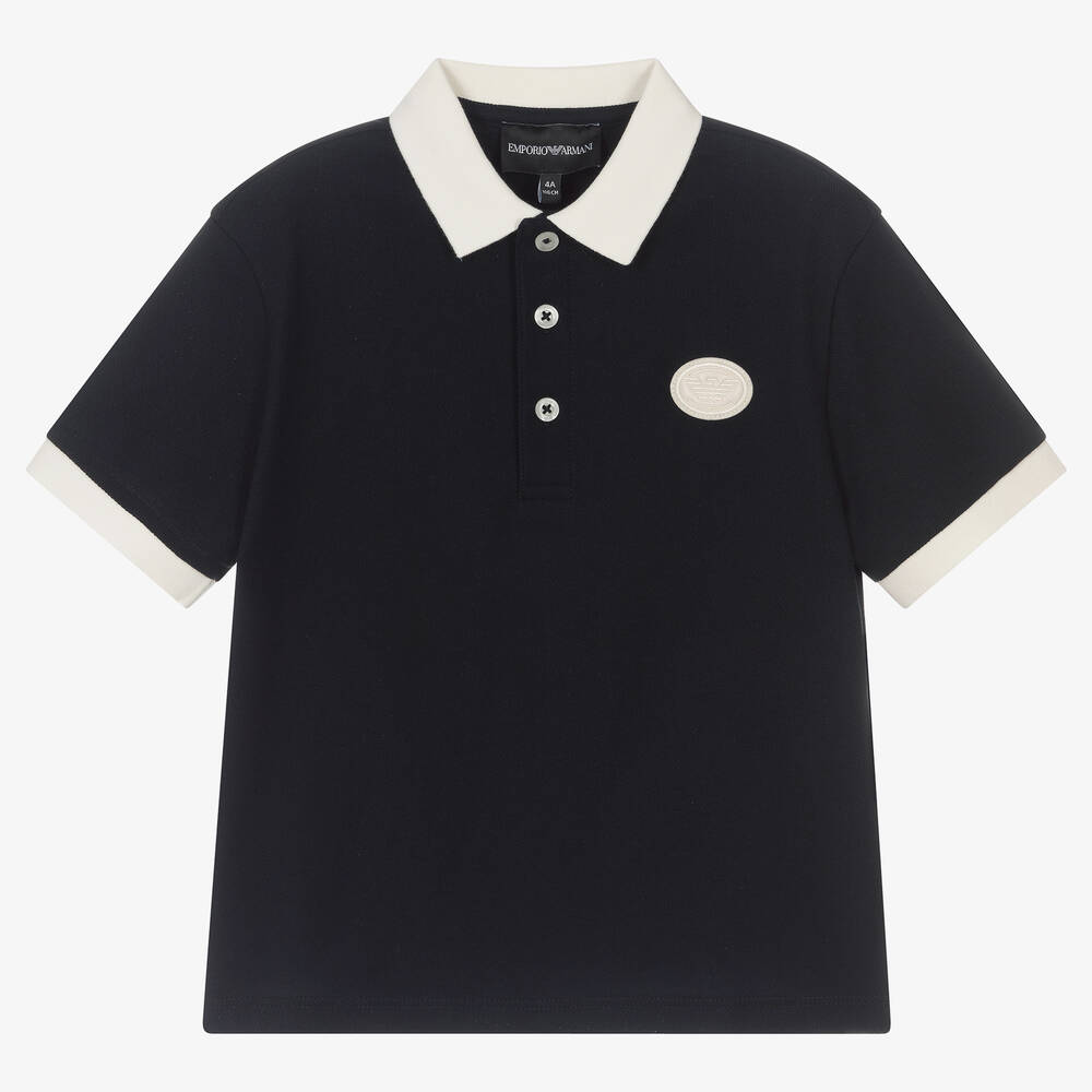 Emporio Armani - Boys Blue Logo Polo Shirt | Childrensalon