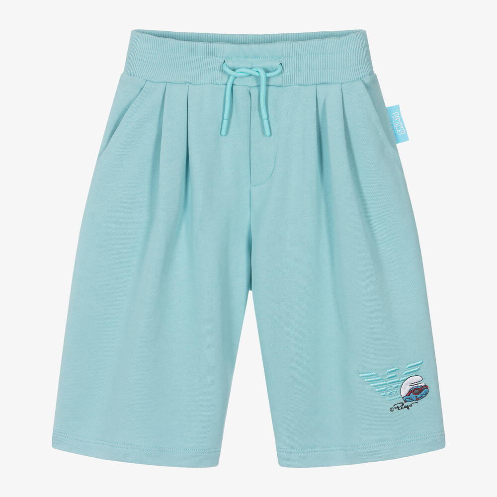Emporio Armani - Boys Blue Organic Cotton Smurfs Shorts | Childrensalon