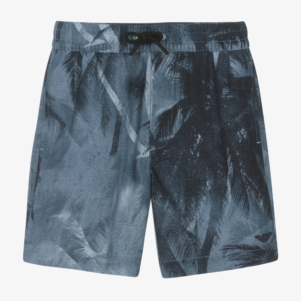 Emporio Armani - Boys Blue Palm Tree Print Shorts | Childrensalon