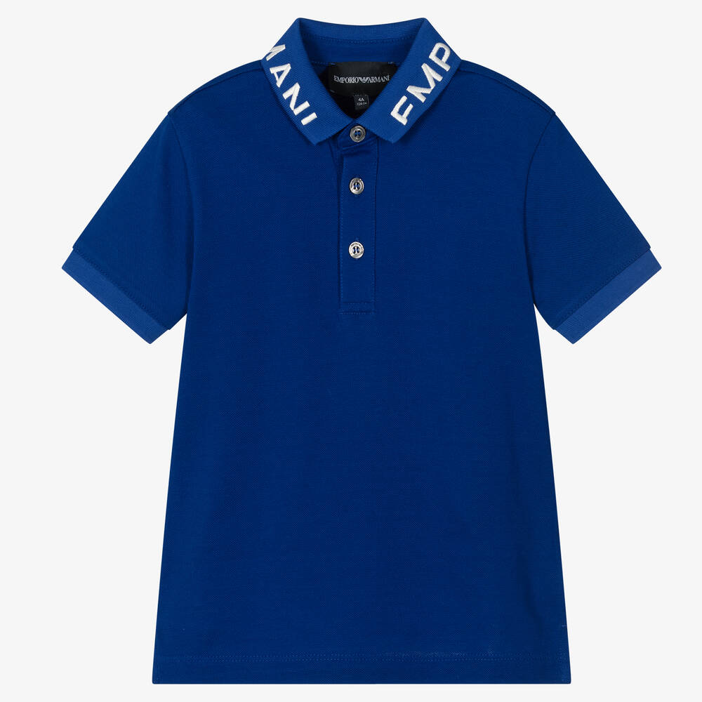 Emporio Armani - Boys Cobalt Blue Cotton Logo Polo Shirt | Childrensalon
