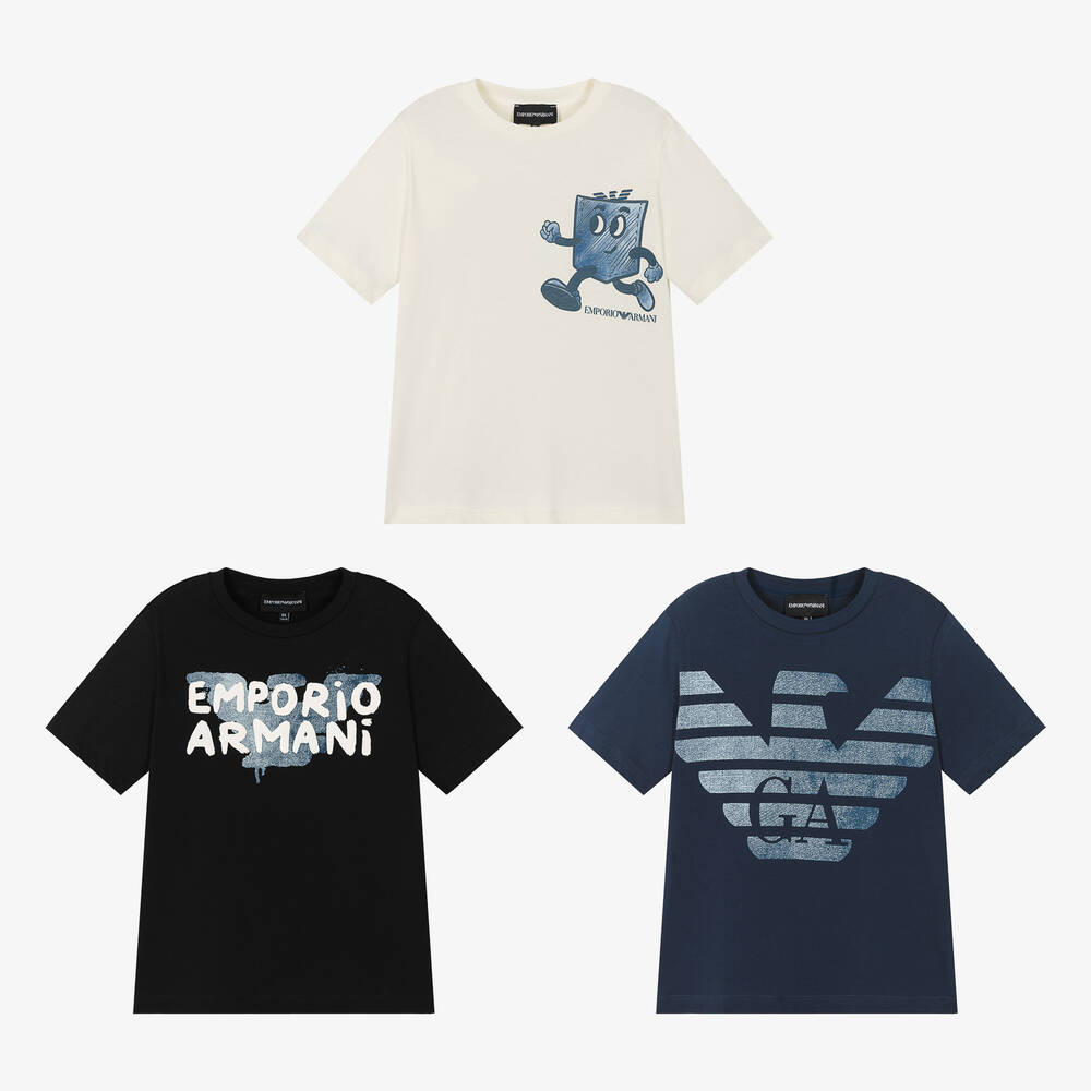 Emporio Armani - Boys Cotton T-Shirts (3 Pack) | Childrensalon