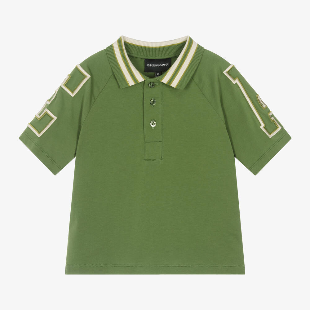 Emporio Armani - Boys Green Cotton EA Polo Shirt | Childrensalon