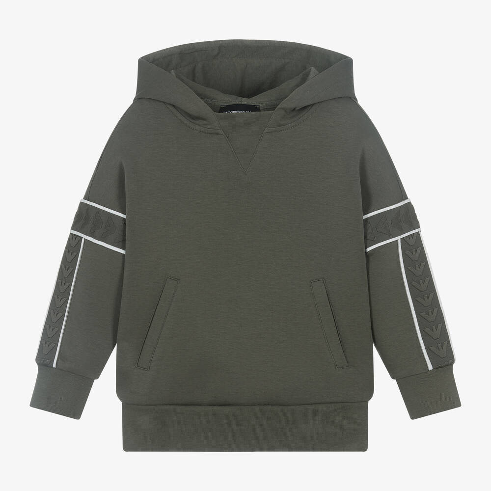 Emporio Armani - Boys Green Cotton Eagle Hoodie | Childrensalon