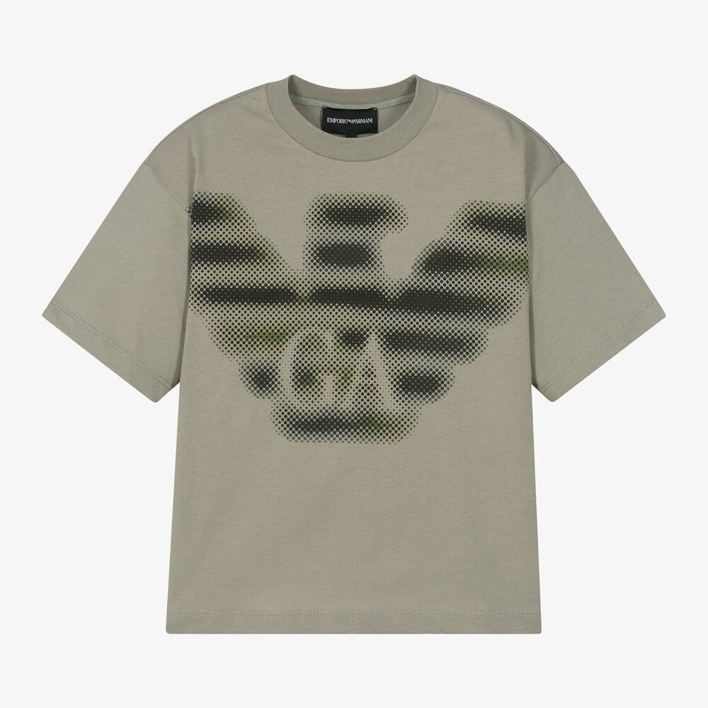 Emporio Armani - Boys Green Cotton Eagle Logo T-Shirt | Childrensalon