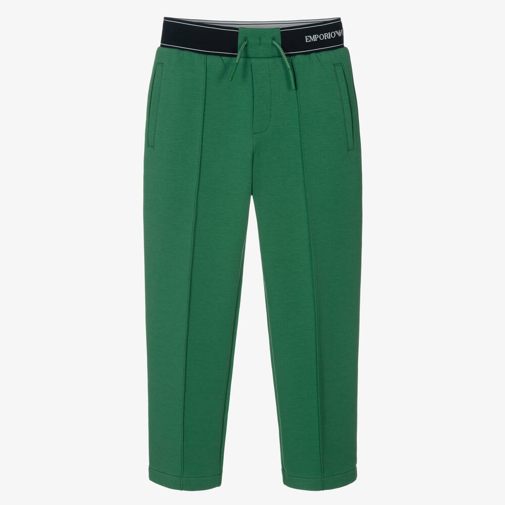 Emporio Armani - Boys Green Cotton Logo Trousers | Childrensalon
