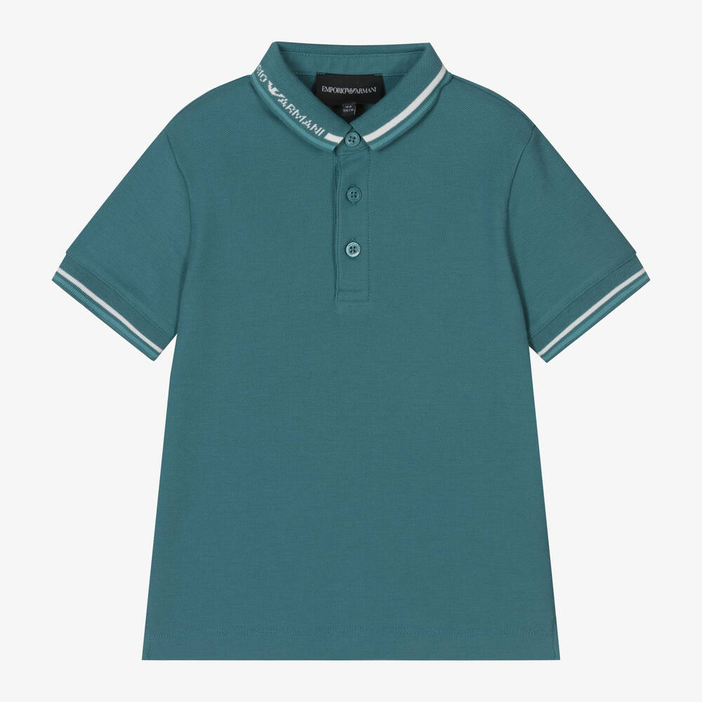 Emporio Armani - Boys Green Cotton Polo Shirt | Childrensalon