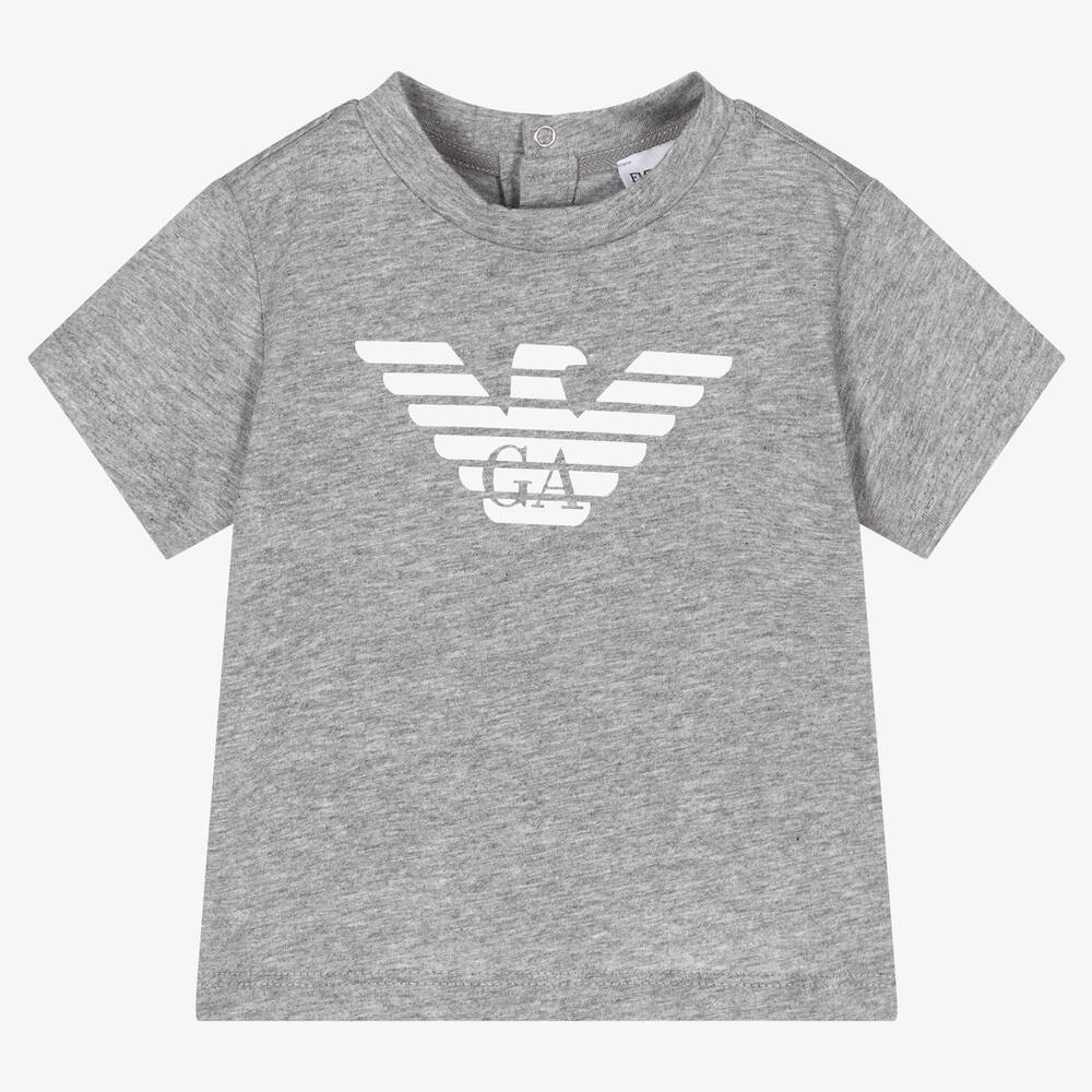 Emporio Armani - Boys Grey Cotton Eagle Logo T-Shirt | Childrensalon