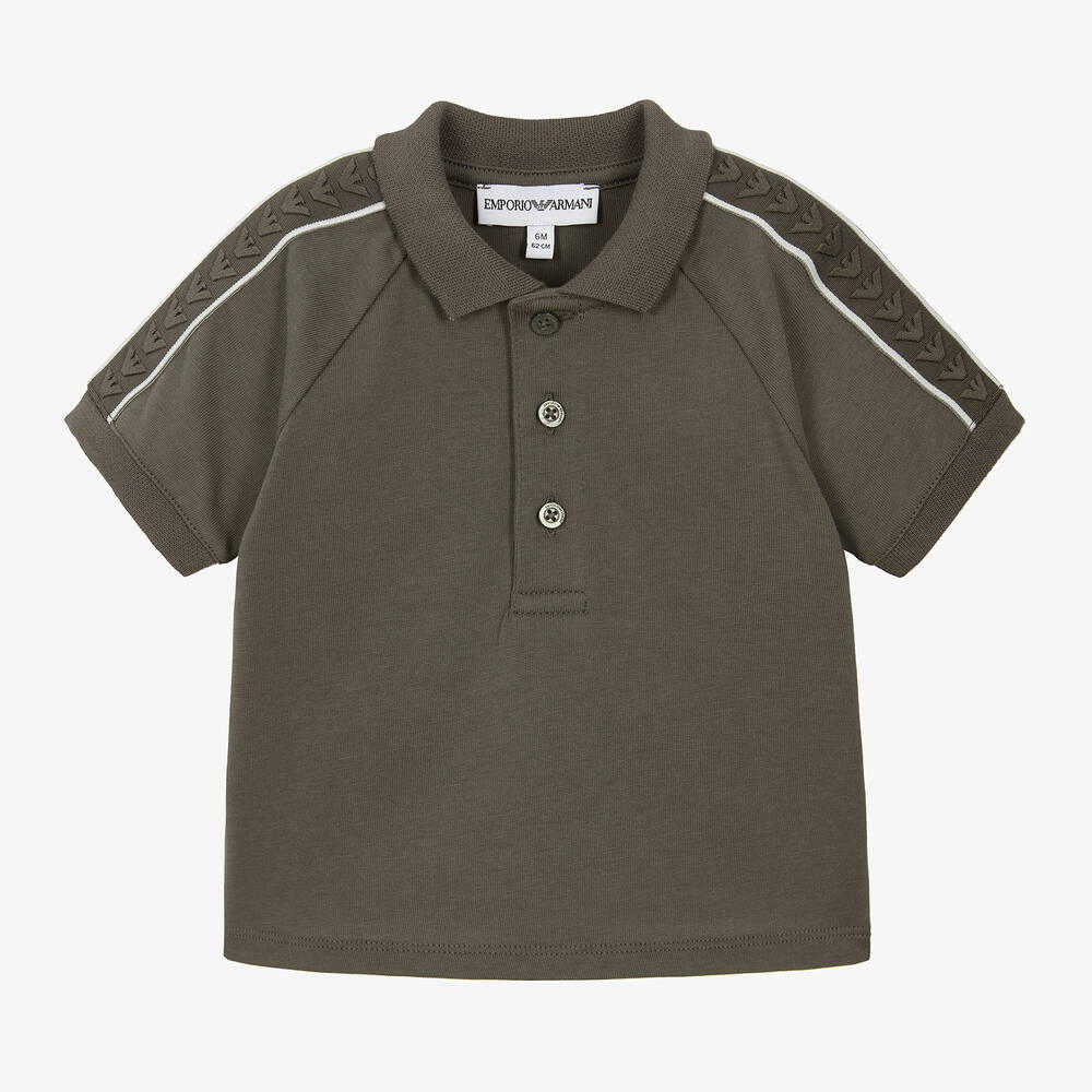 Emporio Armani - Boys Grey Cotton Polo Shirt | Childrensalon