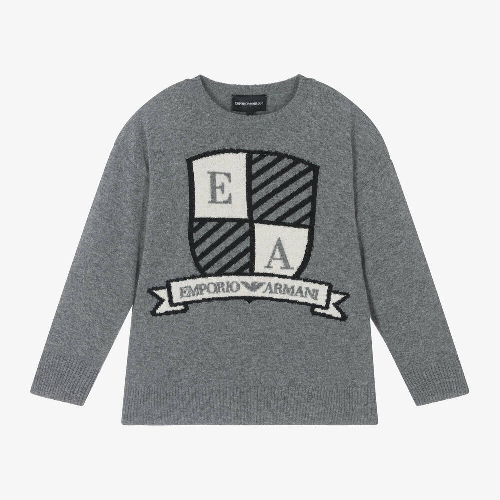 Emporio Armani - Boys Grey Wool & Cashmere Knit Sweater | Childrensalon