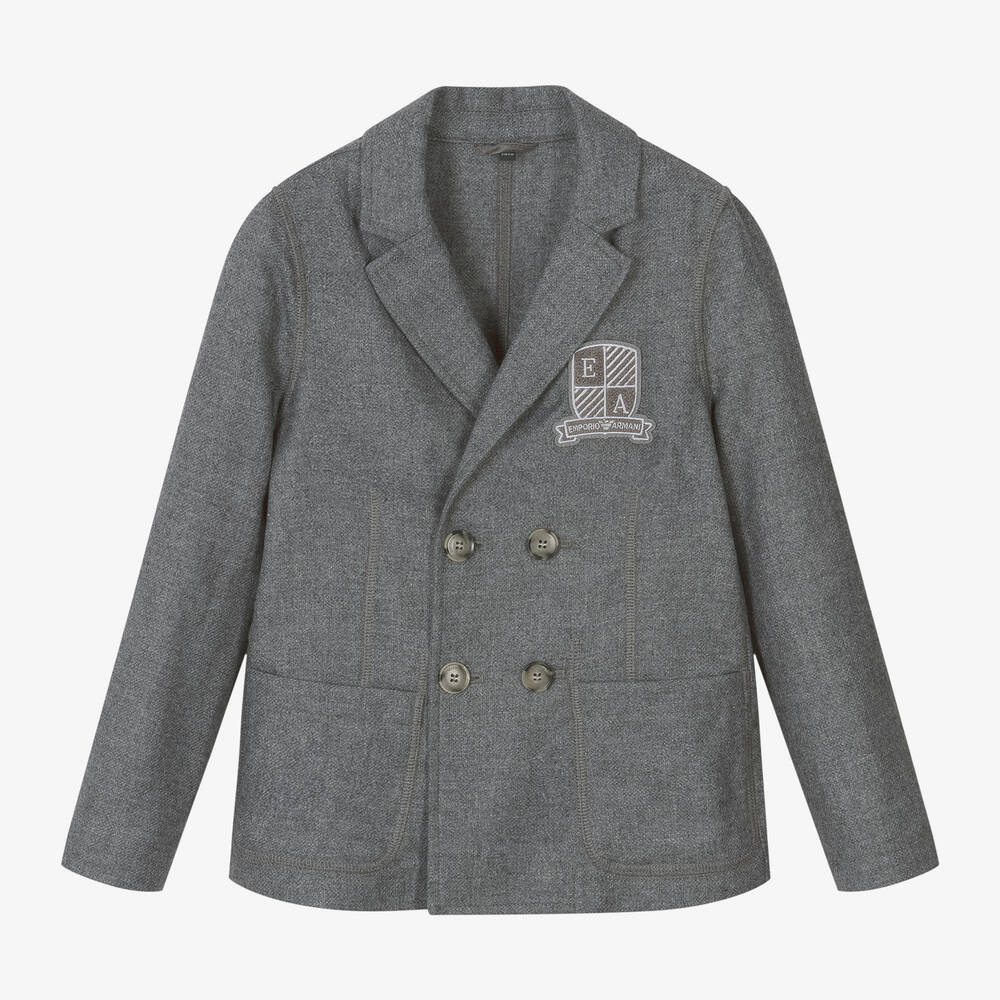 Emporio Armani - Boys Grey Wool & Cashmere Patch Blazer | Childrensalon