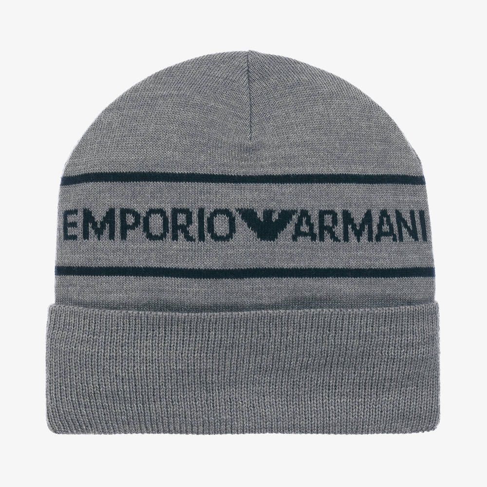 Emporio Armani Kids' Boys Grey Wool Knit Hat In Grey