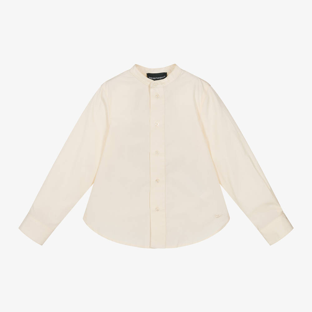 Emporio Armani - Boys Ivory Cotton Collarless Shirt | Childrensalon