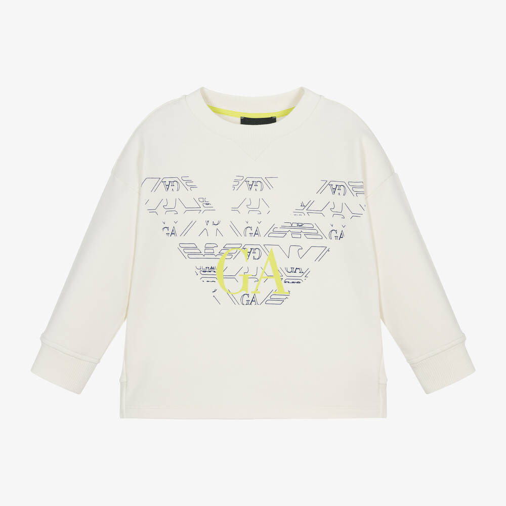 Emporio Armani - Boys Ivory Cotton Eagle Logo Sweatshirt | Childrensalon