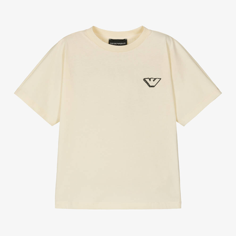 Emporio Armani - Boys Ivory Cotton Eagle Logo T-Shirt | Childrensalon