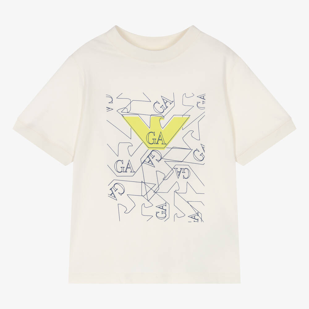 Emporio Armani - Кремовая хлопковая футболка Eagle для мальчиков | Childrensalon
