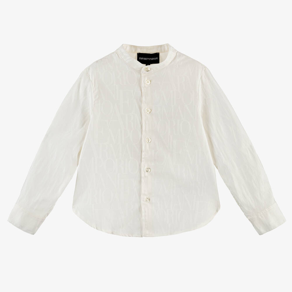 Emporio Armani - Boys Ivory Cotton Jacquard Shirt | Childrensalon