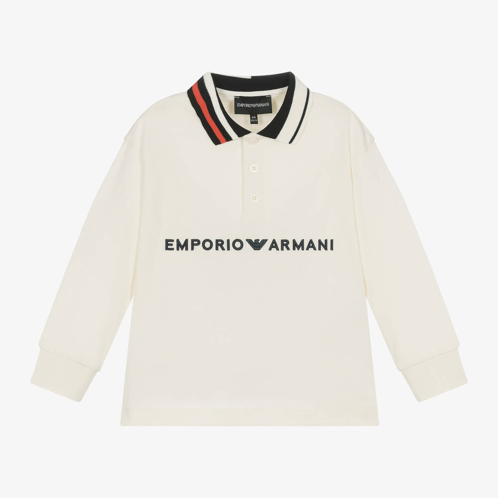 Emporio Armani - Boys Ivory Cotton Polo Shirt | Childrensalon