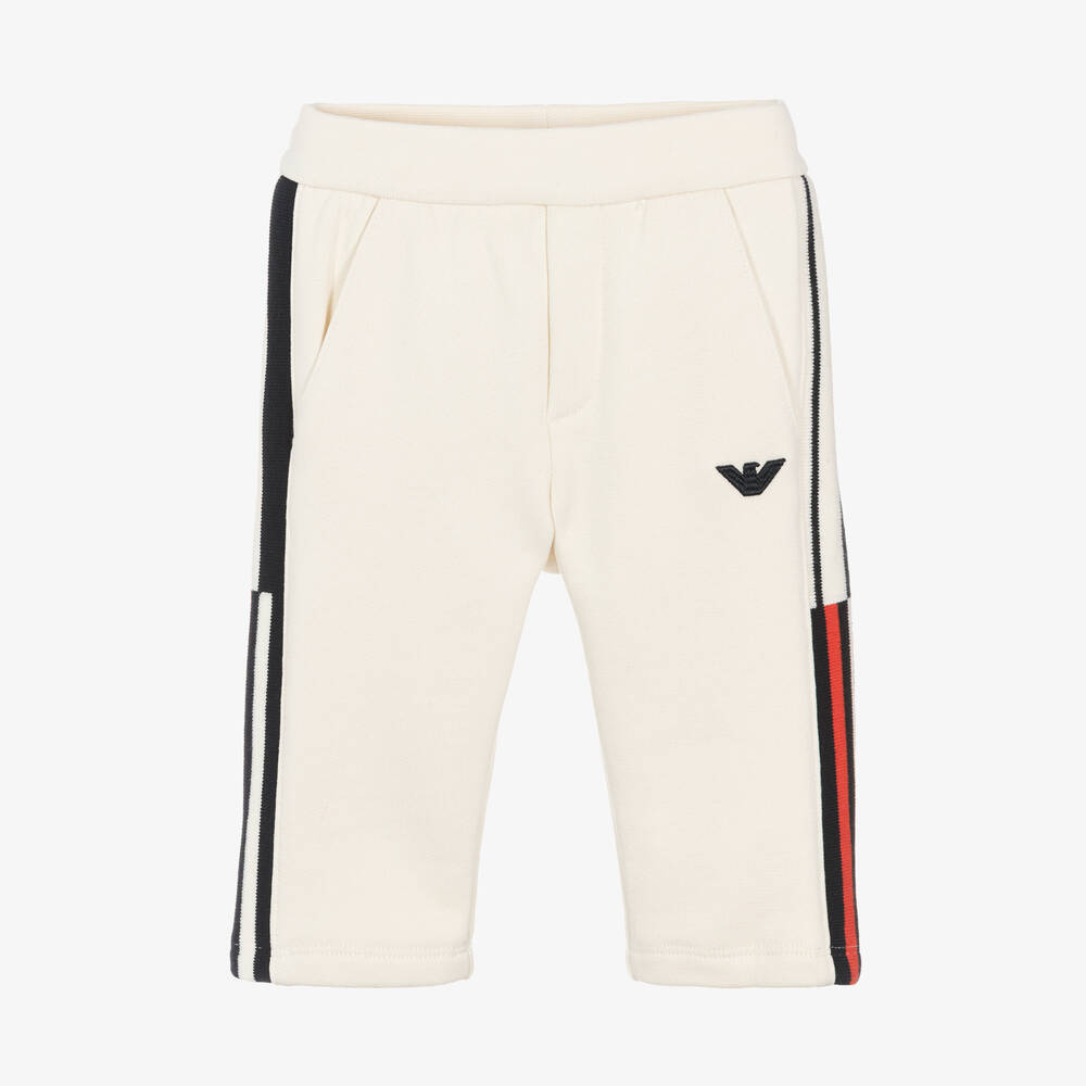 Emporio Armani - Boys Ivory Cotton Stripe-Trim Joggers | Childrensalon